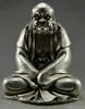 Collectible Old Handwork Silver Plate Copper Carve Bodhidharma Buddha Statue