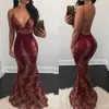 Sexy Burgundy Spaghetti Prom Dresses 2017 South African Women Appliques See Through Evening Gowns Backless Mermaid Formal Party Dress