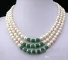 2017 nouveau 7-8MM naturel blanc Akoya culture perle vert Jade main noué collier