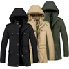 Mäns Trench Coats Partihandel - Hooded Coat Män Klippor Lång Jackor Parka Bomull Tjock Fleece Vinter Mens Overcoat Casual Male Windbreaker M-6X