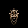 Wholesale- Elegant Gold Unisex Anchor Cruises Brooches For Women Men Fine Jewelry Accessories Crystal Man Lapel Pin Bijoux