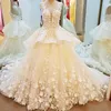 Vestido de noiva de noiva de luxo 2023 Vestido de cristal com miçangas Flores 3D Pescoço puro Chapel Longo Vestidos de noiva REAL FOTOS REAL MADE