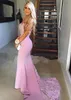 Vestidos Largos de Fiesta Mujer Pink Lace Mermaid Elegant Zipper Spaghetti-strap Prom Cutout Sweep Train Long aftonklänning