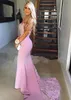 vestidos largos de fiesta mujer Pink Lace Mermaid Elegant Zipper Spaghetti-Strap Prom Dress Cutout Sweep Train Long Evening Dress