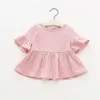 Shopping online Bambino Summer Mini Dress Ruffled Sleeve Solid Color Baby Casual Dresses 4 Colors Moda Bambina Abiti 17060202