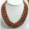 Details over Good 3 Rows Chocolade Bruine Shell Pearl Sluiting Ketting 17-19 "