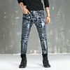 Haute qualité nouveau or argent enduit hommes jean élastique maigre Slim biker jean homme moto pantalon hip hop discothèque style