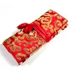 Bolsa de rollo de viaje plegable portátil para la joyería cosmética de almacenamiento de seda brocado de tela artesanía artesanía con cortes de embalaje de la bolsa 3 bolsillo con cremallera