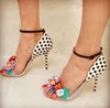Sexemara 2017 mångfärgad blomma dam corsage sandaler mode kvinnor gladiator högklackat skor förtjusande polka-dot spotted heeled