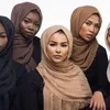 Atacado lenço de algodão lenço de cabeça, lenço enrugado, moda nova lã muçulmano lenço monocromático, 44 ​​cores, frete grátis