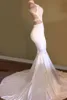 Yeni Sıcak Halter Yüksek Boyun Beyaz Gelinlik Modelleri Criss Çapraz Backless Mermaid Dantel Üst Saten Uzun Tren Abiye giyim Örgün Robe de Soriee