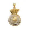 Iced Out CZ Glitter Cash Money Bag Hanger Rvs Vergulde Cubaanse Ketting Hip Hop Ketting