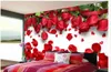 3D Wandmalereien Tapeten Schöne romantische Liebe rote Rose Blütenblatt TV Hintergrund Wand 3d Natur Tapeten