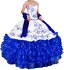 Vit blå broderi boll klänning quinceanera klänningar med spets upp organza plus storlek söt 16 klänning vestido debutante klänningar bq45