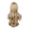 Syntetiska peruker träftival lång blondin lockiga peruker naturligt hår peruk blond fiber syntetiska peruker med lugg god kvalitet