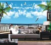 Natural landscape blue sky white clouds sea decoration painting mural 3d wallpaper 3d wall papers for tv backdrop