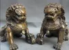 Chińskie Chiny Folk Copper Door Fengshui Strażnik Foo Fu Dog Lion Statue Pair206j