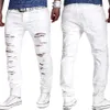 Wholesale- Ripped Denim White jeans new men Biker Distressed Jeans Mens destroy skinny jeans homme  men designer pants Joggers