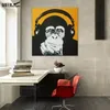 음악을 듣고 고릴라 캔버스에 100 % 수제 유화 재미있는 만화 동물의 벽 미술 Unframed 거실 장식