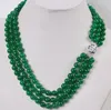 3rows 8 мм зеленый нефрит драгоценные камни ювелирные изделия ожерелье серебро Застежка
