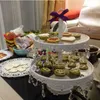 Glazen taartstandaard 2-laags wit ijzeren snoepkoekje display dienblad tafel huwelijksfeest decoratie leverancier bakken gebak cake tools