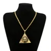 Triangel egyptisk pyramid med lejon huvud hängsmycken titan stål guld färg bling charm kvinnor män lycklig hip hop kedja