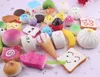 10 stks / pack Squishs Slow Rise Squishy Willekeurige Sweetmeats Ice Cream Cake Brood Aardbei Brood Charm Telefoon Banden Zacht Fruit Kinderen Speelgoed