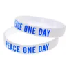 100PCS 21 de septiembre Peace One Day Pulsera de caucho de silicona Logotipo impreso Tamaño adulto blanco para regalo promocional