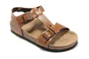 da famosa marca Arizona Com Orignal Marca Box Homens Mulher Plano sandálias confortáveis ​​Casual Two Buckle Summer Beach chinelos de couro genuíno