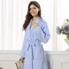 Vêtements de nuit pour femmes en gros- 2021 printemps été article mince coton gaufré peignoir amoureux longue conception robe1