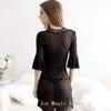 Women's Sleepwear Wholesale- Yomrzl L540 Arrival Summer Sexy Lace Women's Robe One Piece Black Half Sleeve Sleep Clothes Lingerie1