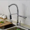 Grifos de cocina Venta al por mayor- Promoción Chrome Spring Doble Caño Sola manija Fregadero Grifo Montaje en cubierta Grifos mezcladores en frío1