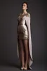 Saudi Arabia Suknie Wieczorowe Klejnot Krótkie Pal Sukienki z Watteau Train ze złotą aplikacją Custom Made Formal Okazje Party Suknie