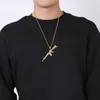 Men Necklaces Gold Plated AK-47 Assault Gun Rifle Iced-Out Pendant Necklace Stainless Steel Hiphop Military Jewelry PN-555