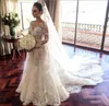 Retro Full Lace Wedding Dresses Long Sleeves Two Style Mermaid Or A Line Bridal Gowns Illusion Neck Court Train Wedding Vestidos custom made