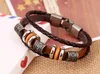 Fashion Punk Europese en Amerika Circle Beads Weave Rope Buckle Connect lederen armbanden voor dames heren