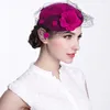 Damer vintage kyrkklänning fascinator ull hår pillbox hatt rose blommig slöja cocktail fest bröllop A043