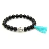 Nuevo diseño al por mayor 10pcs / lot 8mm Natural Black Onyx Stone Beads Blue And Sky Blue Tassel Buddha Head Couple Bracelet