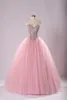 2019 섹시한 핑크 연인 볼 가운 얇은 룰 레이스와 얇은 Quinceanera 드레스 층 길이 댄스 파티 가운 달콤한 16 드레스 BM88