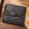 Fashion Crocodile Head Grain Men Wallets Genuine Leather Quality Cross Vertical Hidden Pocket Card Holder Wallet Free Shipping