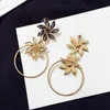 idealway DIY Korea Gold Plated Crystal Flower Shape Dangle Earrings Women Jewelry