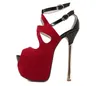 Scarpe da sposa con tacchi altissimi Sandalo da gladiatore Tacco altissimo con stivaletto alla caviglia nero rosso