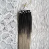 T1b / Grå Silver Ombre Micro Hair Extensions 100g 1g / s Micro Loop Ombre Silver Grå 100s Applicera Naturligt hår Mikrolänk Hårförlängningar Mänsklig