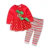 Hot Kerstmiskleding set voor baby meisjes kerstpakken strik meisje meisjes katoenen t-shirts + gestreepte broek 2 stks meisjes kleding ingesteld outfits