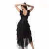 Vintage nouvelles femmes robe de mode noir à volants et ruban dos nu corset avec jupe hi-lo superposée danse Costume robes de soirée pour mariée fantôme