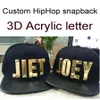 Casquettes de baseball PU 3D lettres Golden Men Women Nouveau Unisexe Casquette de baseball réglable DIY NOM Lettre Coton Hip Hop Cool beaux chapeaux