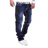 Pantaloni da uomo all'ingrosso- Street Hipster Jeans da uomo blu Jogger dritto lungo cotone denim bottone casual fitness hip marca Pantalon Homme1