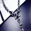 Top Qualité Cristal Fleur Colliers Pendentif Clavicule Bijoux Élégant Bleu Collier Pour La Fête De Mariage Bijoux De Mariée