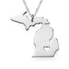 Michigan Map Stainless Steel Pendant Necklace with Love Heart USA State MI Geography Map Necklaces Jewelry for Women and Men
