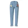 Women's Jeans Wholesale- Vintage High Waist Women Denim Flower Pencil Pants Designer Embroidered Plus Size 2022